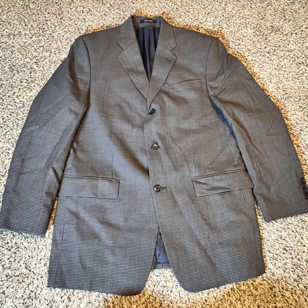 Calvin Klein Mens Grey Wool Micro Check 3 Button Blazer Jacket No Size Listed.